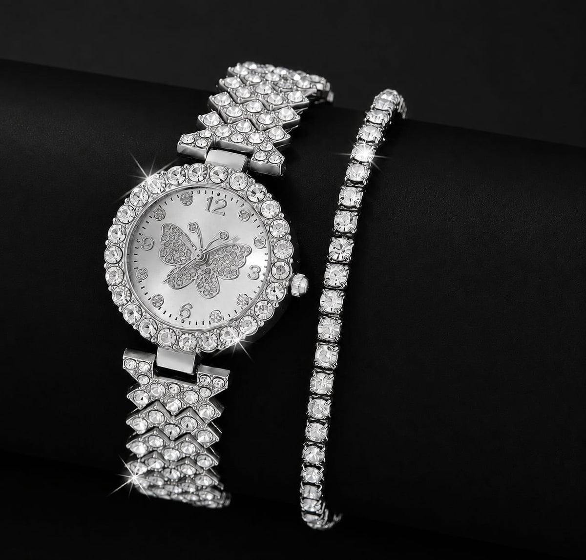 Womens Butterfly Quartz Watch And Bracelet Set