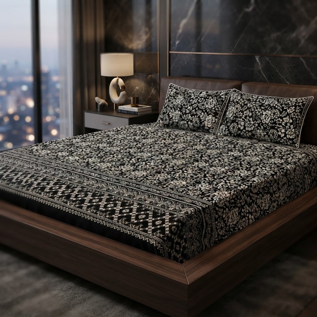 3D Crystal Cotton 3-piece Bedsheet Set
