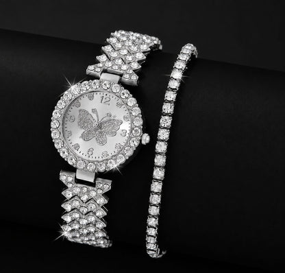 Womens Butterfly Quartz Watch And Bracelet Set
