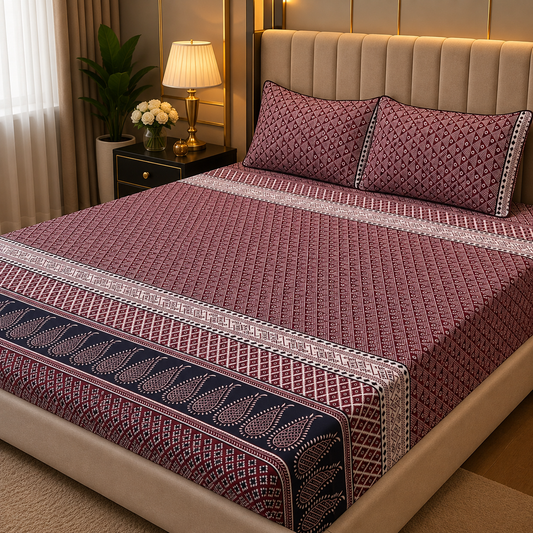 3D Crystal Cotton 3-piece Bedsheet Set