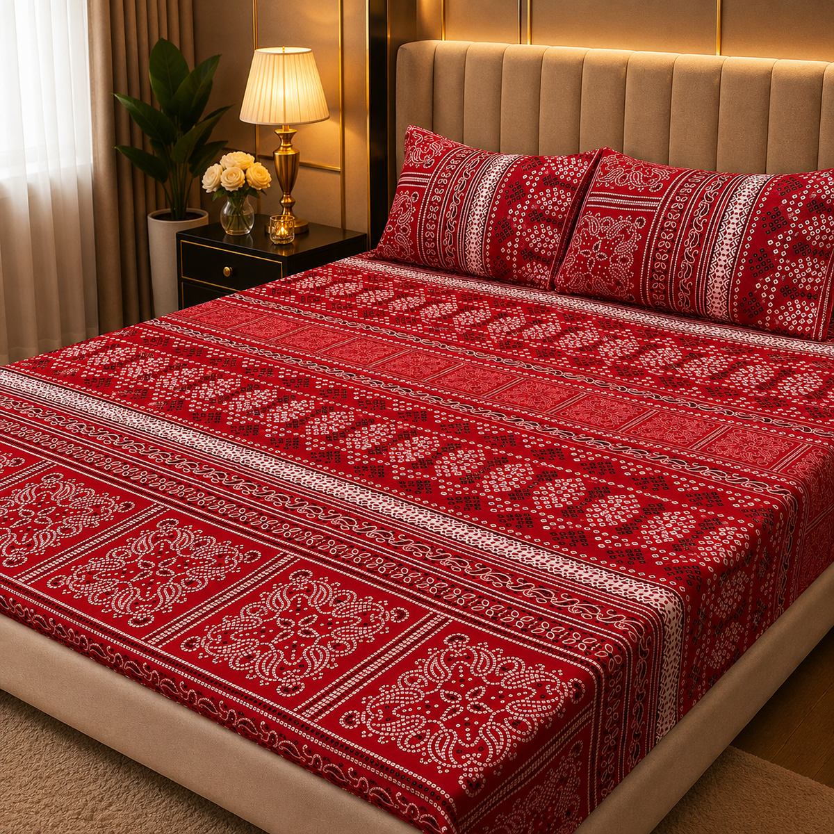 3D Crystal Cotton 3-piece Bedsheet Set