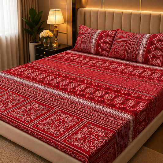 3D Crystal Cotton 3-piece Bedsheet Set