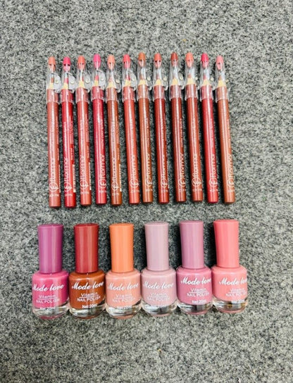 Nails Polish And Lip Pencils Combo Deal