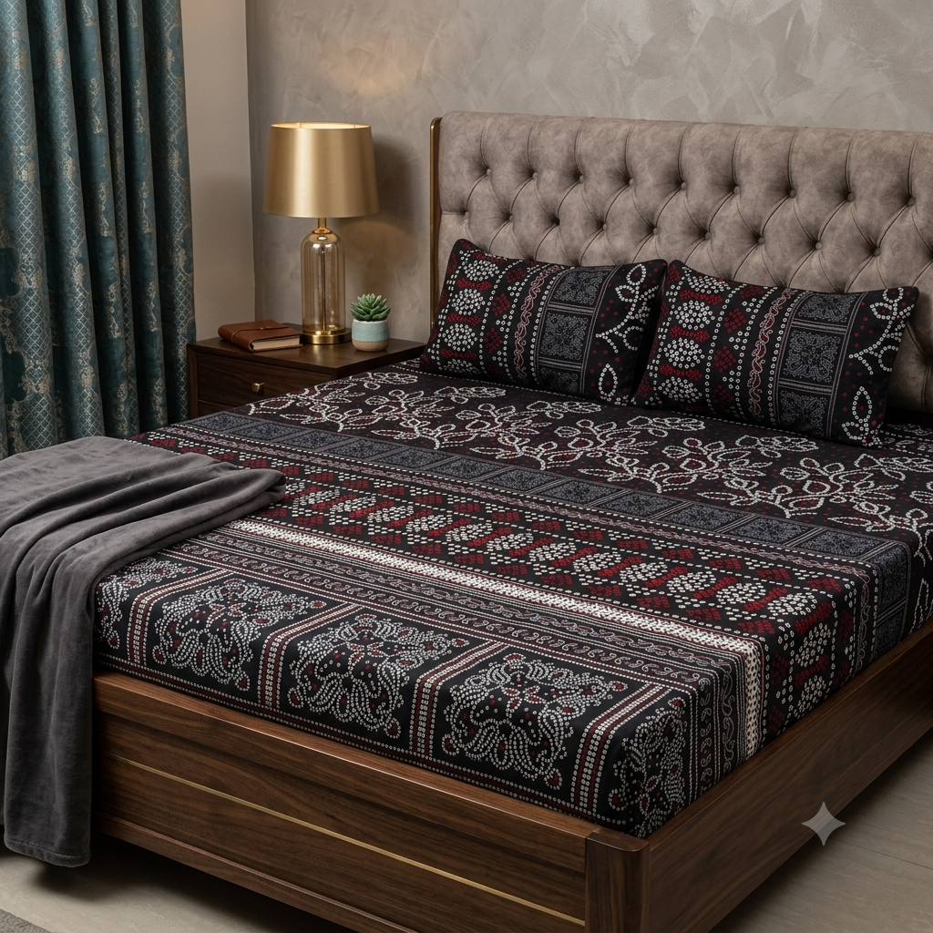 3D Crystal Cotton 3-piece Bedsheet Set