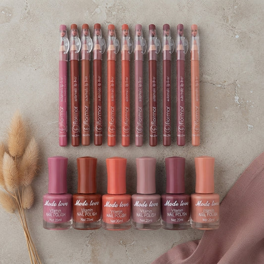 Nails Polish And Lip Pencils Combo Deal