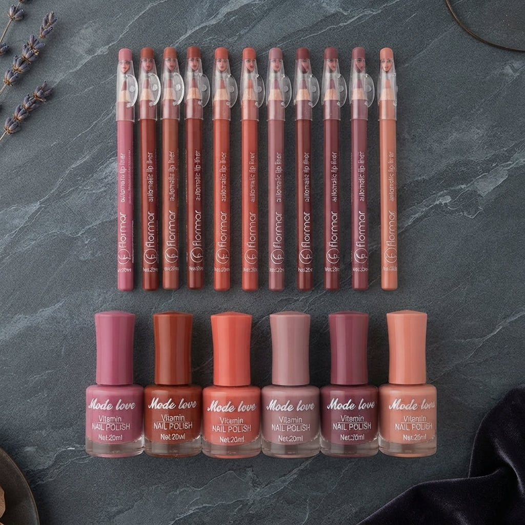 Nails Polish And Lip Pencils Combo Deal