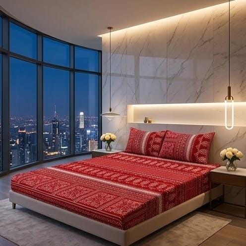 3D Crystal Cotton 3-piece Bedsheet Set