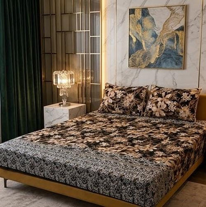 3D Crystal Cotton 3-piece Bedsheet Set