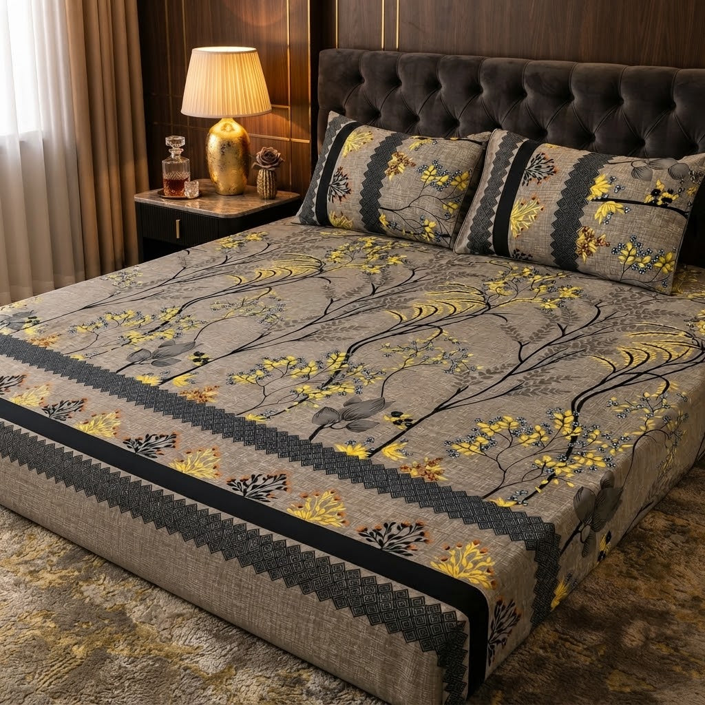 3D Crystal Cotton 3-piece Bedsheet Set