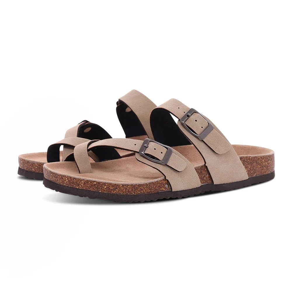 Shevalues Cork Sole Slippers For Women Men Classic Suede Summer Sandals With Arch Support Fashion Orthopedic Beach Cork Shoes