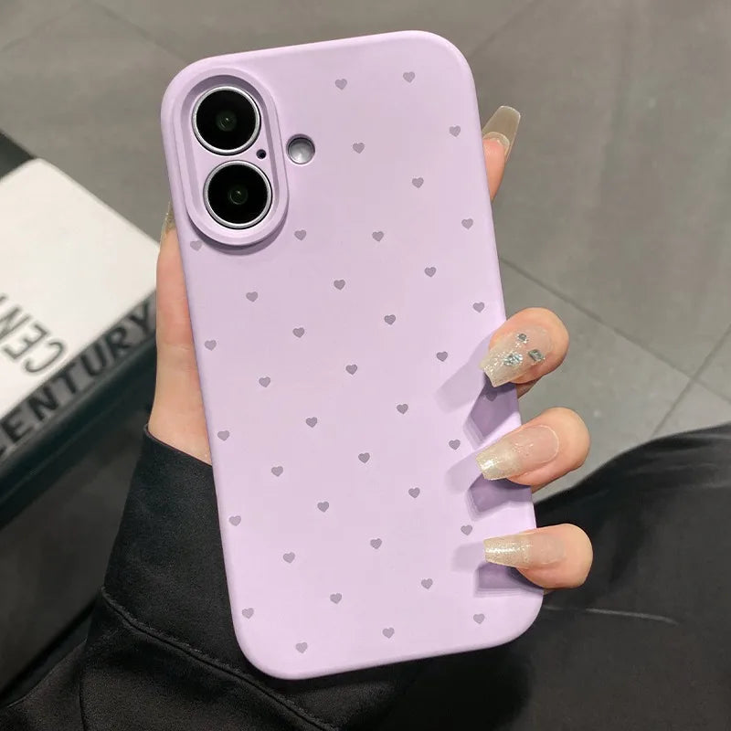 Cute Love Heart Candy Color Matte Case for iPhone 17 16 15 Pro Max 14 Plus 12 13 11 Air Soft Liquid Silicone Ultra Slim Cover