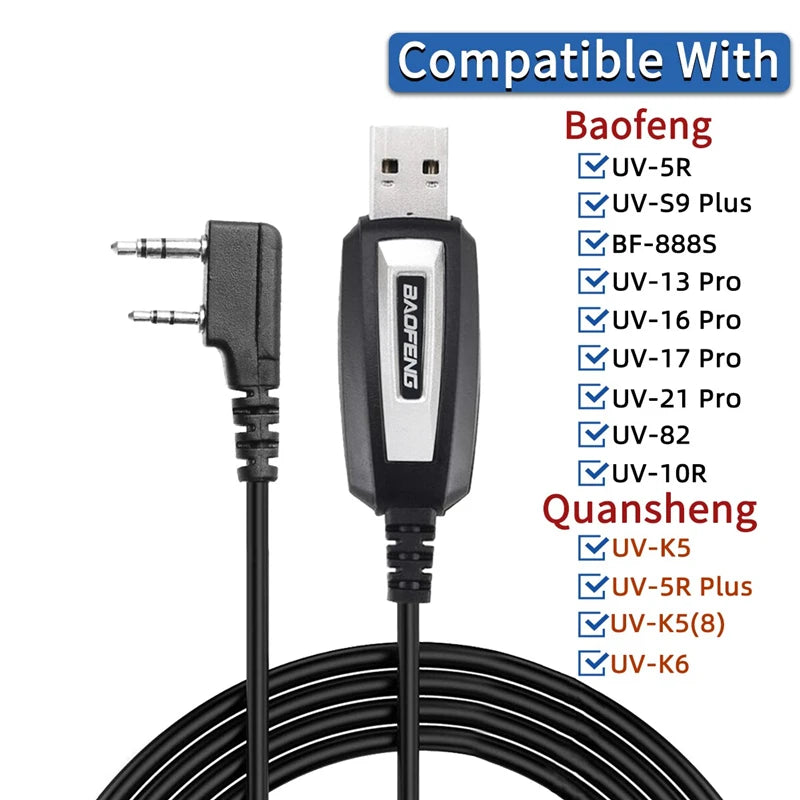 USB Programming Cable For Baofeng UV-5R/82/888S/UV-S9PLUS/UV-13/16/17/21 Pro & Quansheng UV-K5/5R Plus Walkie Talkie
