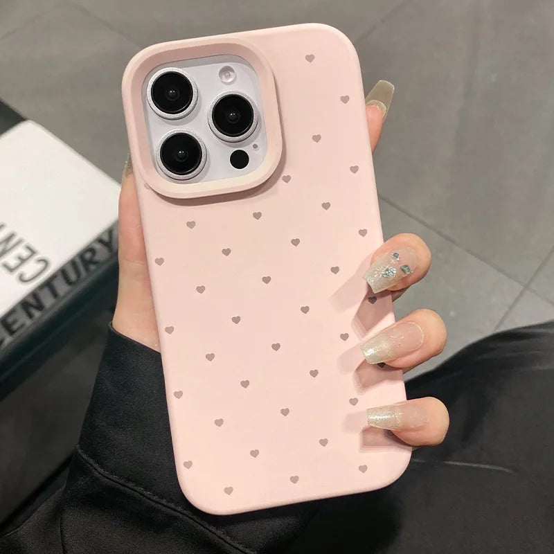 Cute Love Heart Candy Color Matte Case for iPhone 17 16 15 Pro Max 14 Plus 12 13 11 Air Soft Liquid Silicone Ultra Slim Cover