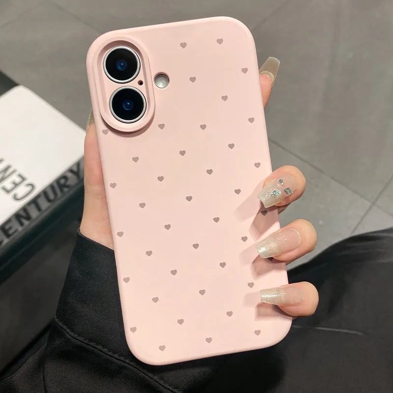 Cute Love Heart Candy Color Matte Case for iPhone 17 16 15 Pro Max 14 Plus 12 13 11 Air Soft Liquid Silicone Ultra Slim Cover