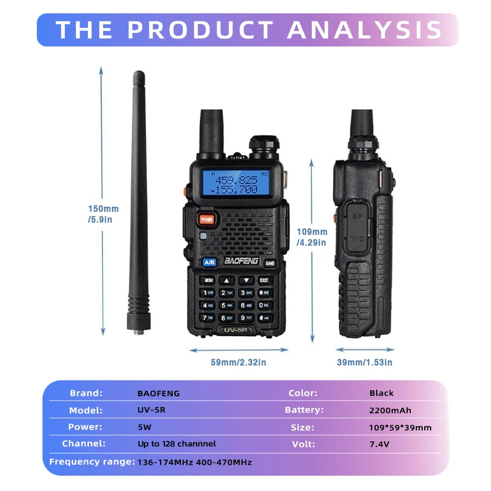 Baofeng UV-5R USB Lange Afstand Dual Band Ham Amateur Met Vhf Uhf Fm CB 128CH 2200mAh portable Handheld long range Two Way Radio